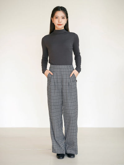 Penny Plaid Wide Leg Trousers - DAG-DD8516-23GrayPlaidS - Dark Gray - S - D'ZAGE Designs