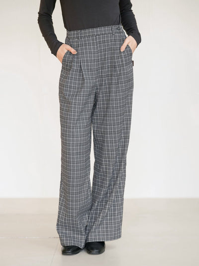 Penny Plaid Wide Leg Trousers - DAG-DD8516-23GrayPlaidS - Dark Gray - S - D'ZAGE Designs