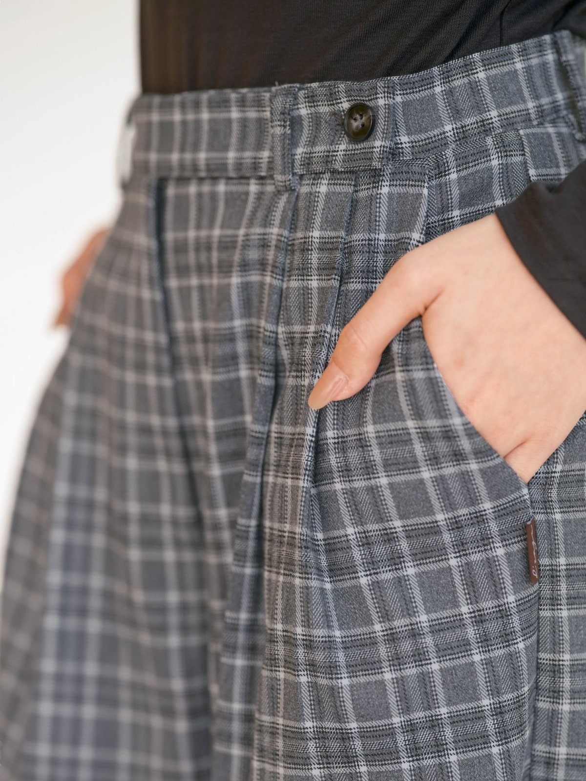 Penny Plaid Wide Leg Trousers - DAG-DD8516-23GrayPlaidS - Dark Gray - S - D'ZAGE Designs