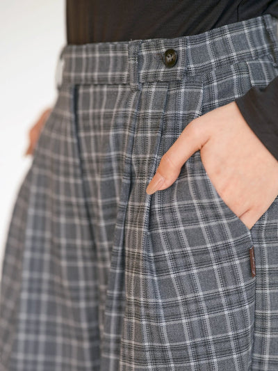Penny Plaid Wide Leg Trousers - DAG-DD8516-23GrayPlaidS - Dark Gray - S - D'ZAGE Designs