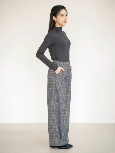 Penny Plaid Wide Leg Trousers - DAG-DD8516-23GrayPlaidS - Dark Gray - S - D'ZAGE Designs
