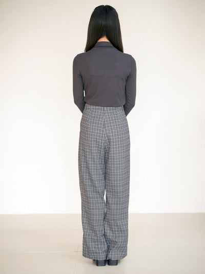 Penny Plaid Wide Leg Trousers - DAG-DD8516-23GrayPlaidS - Dark Gray - S - D'ZAGE Designs