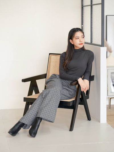 Penny Plaid Wide Leg Trousers - DAG-DD8516-23GrayPlaidS - Dark Gray - S - D'ZAGE Designs