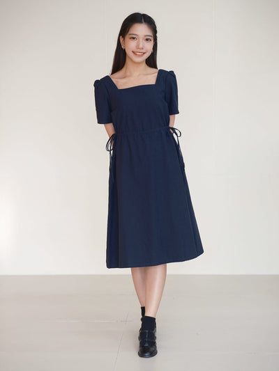 Kino Cotton Two-Way Square Neck Dress - DAG-DD0155-23NavyF - Navy Blue - F - D'ZAGE Designs