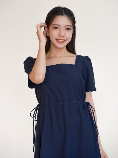 Kino Cotton Two-Way Square Neck Dress - DAG-DD0155-23NavyF - Navy Blue - F - D'ZAGE Designs