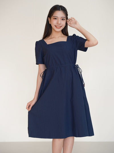 Kino Cotton Two-Way Square Neck Dress - DAG-DD0155-23NavyF - Navy Blue - F - D'ZAGE Designs