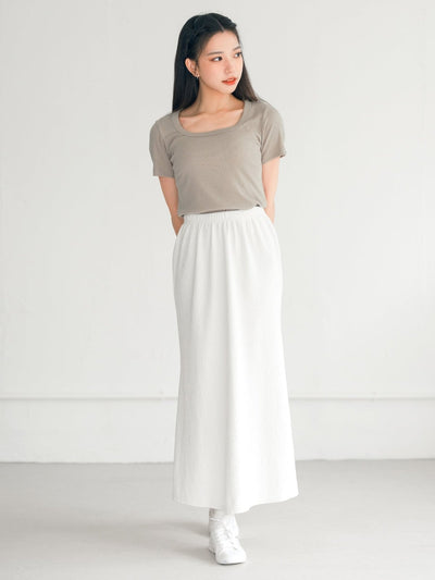 Leora Square Neck Tee - DAG-G-220135KhakiF - Khaki Gray - F - D'ZAGE Designs