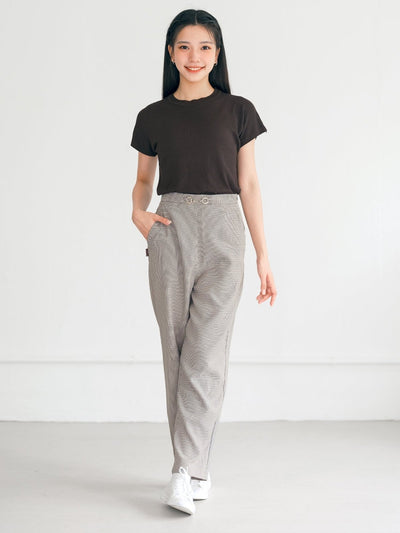 Joy Buckle Taper Trousers - DAG-DD0339-23BrownieS - Brown Houndstooth - S - D'ZAGE Designs