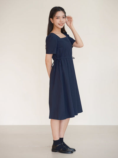 Kino Cotton Two-Way Square Neck Dress - DAG-DD0155-23NavyF - Navy Blue - F - D'ZAGE Designs