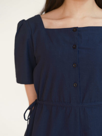 Kino Cotton Two-Way Square Neck Dress - DAG-DD0155-23NavyF - Navy Blue - F - D'ZAGE Designs