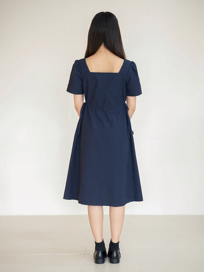 Kino Cotton Two-Way Square Neck Dress - DAG-DD0155-23NavyF - Navy Blue - F - D'ZAGE Designs