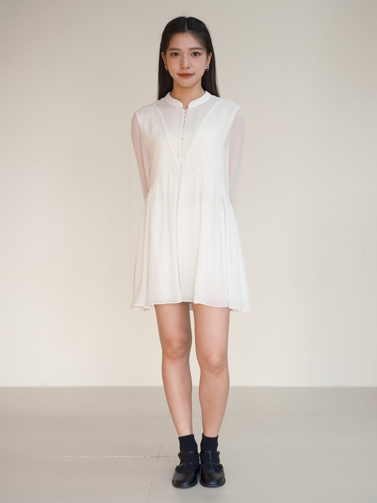 Button Front Mini Dress - DAG-DD7845-21lvoryS - Mochi Ivory - S - D'ZAGE Designs