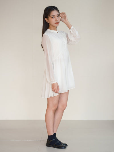 Button Front Mini Dress - DAG-DD7845-21lvoryS - Mochi Ivory - S - D'ZAGE Designs