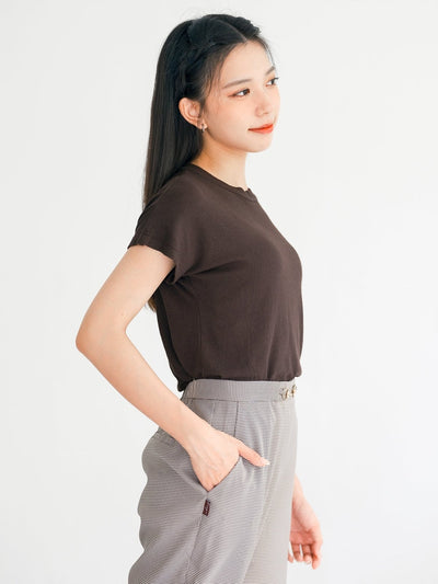 Joy Buckle Taper Trousers - DAG-DD0339-23BrownieS - Brown Houndstooth - S - D'ZAGE Designs