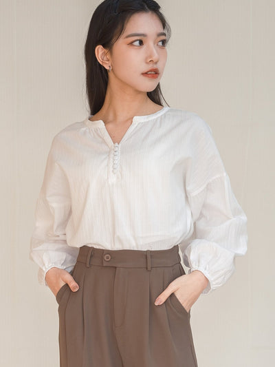 Perla Balloon Sleeve Blouse - DAG-DD9612-22MochiIvoryF - Mochi Ivory - F - D'ZAGE Designs