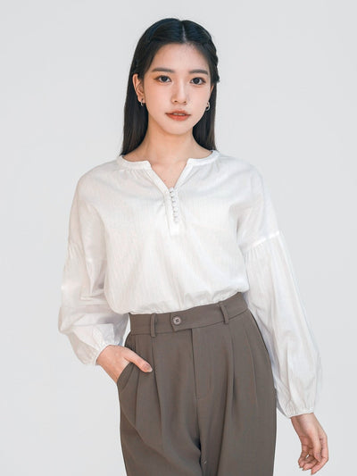 Perla Balloon Sleeve Blouse - DAG-DD9612-22MochiIvoryF - Mochi Ivory - F - D'ZAGE Designs