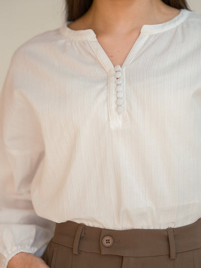 Perla Balloon Sleeve Blouse - DAG-DD9612-22MochiIvoryF - Mochi Ivory - F - D'ZAGE Designs