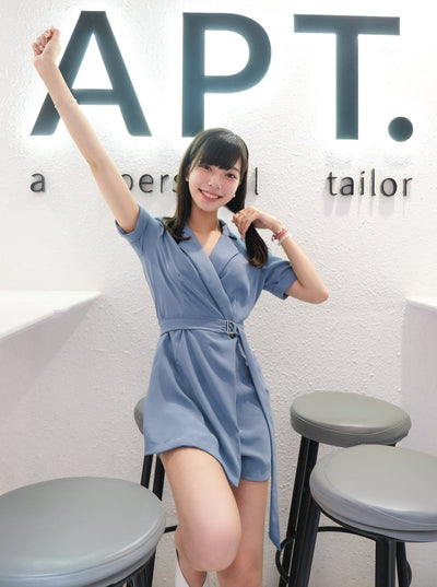 Belted Romper SLATE - DAG-DD8471-21SlateS - Baby Blue - S - D'ZAGE Designs