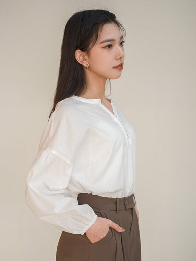 Perla Balloon Sleeve Blouse - DAG-DD9612-22MochiIvoryF - Mochi Ivory - F - D'ZAGE Designs