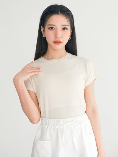 Neva Funnel Neck Knit Tee - DAG-G-220164IVORYF - Mochi Ivory - F - D'ZAGE Designs