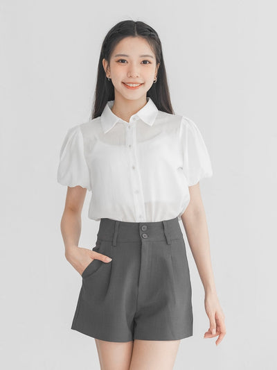 Avery Puff Sleeve Chiffon Shirt - DAG-G-220156WHITES - White - F - D'ZAGE Designs