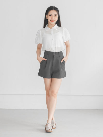 Avery Puff Sleeve Chiffon Shirt - DAG-G-220156WHITES - White - F - D'ZAGE Designs