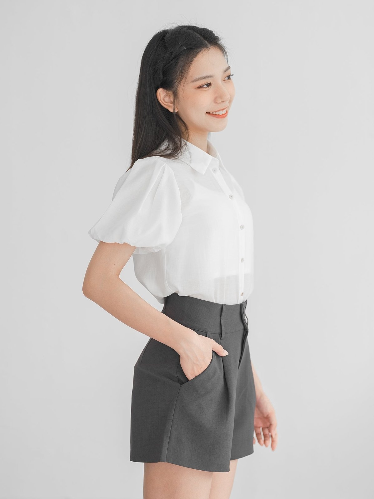 Avery Puff Sleeve Chiffon Shirt - DAG-G-220156WHITES - White - F - D'ZAGE Designs