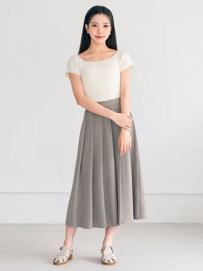 Snow Cable Knit Short Sleeve Top - DAG-G-220160IVORYF - Mochi Ivory - F - D'ZAGE Designs