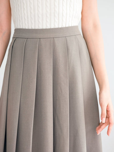Elia Elastic-back Flowy Pleated Skirt - DAG-G-220154GREYS - Khaki Gray - S - D'ZAGE Designs