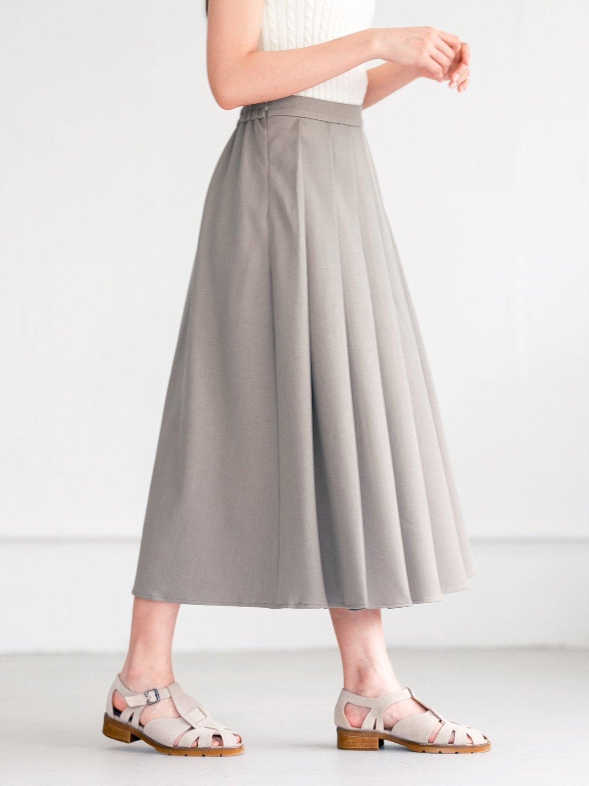 Elia Elastic-back Flowy Pleated Skirt - DAG-G-220154GREYS - Khaki Gray - S - D'ZAGE Designs
