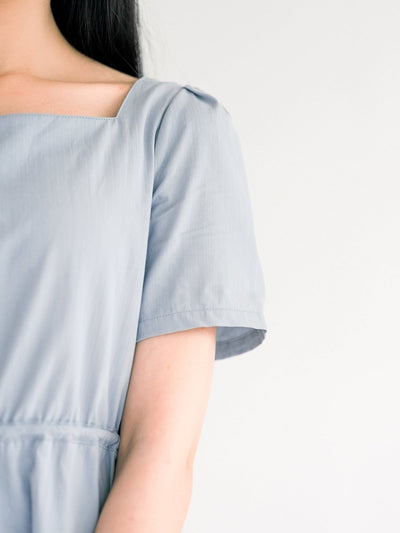 Khloe Square Neck Short Sleeve Dress - DAG-DD0207-23MistyBlueF - Baby Blue - F - D'ZAGE Designs