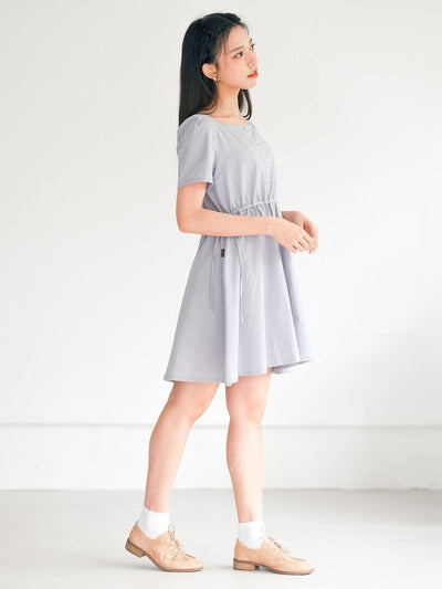 Khloe Square Neck Short Sleeve Dress - DAG-DD0207-23MistyBlueF - Baby Blue - F - D'ZAGE Designs