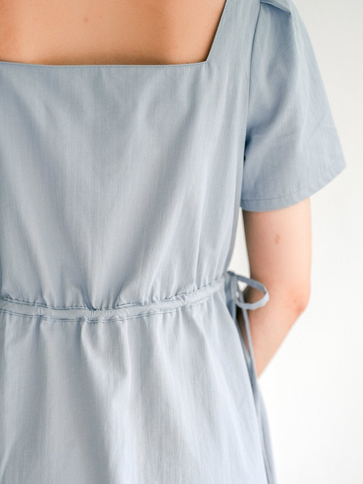Khloe Square Neck Short Sleeve Dress - DAG-DD0207-23MistyBlueF - Baby Blue - F - D'ZAGE Designs