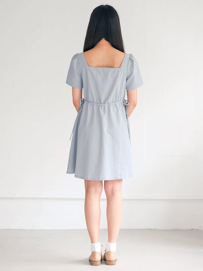 Khloe Square Neck Short Sleeve Dress - DAG-DD0207-23MistyBlueF - Baby Blue - F - D'ZAGE Designs