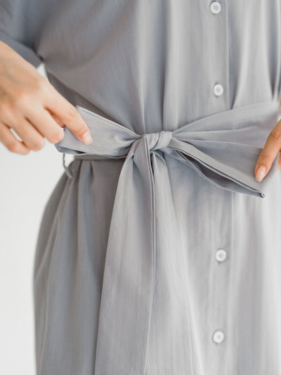 Tessa Crew Neck Tie Waist Dress - DAG-DD9451-23BabyBlueF - Stone Blue - F - D'ZAGE Designs