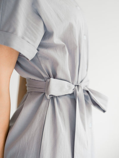 Tessa Crew Neck Tie Waist Dress - DAG-DD9451-23BabyBlueF - Stone Blue - F - D'ZAGE Designs