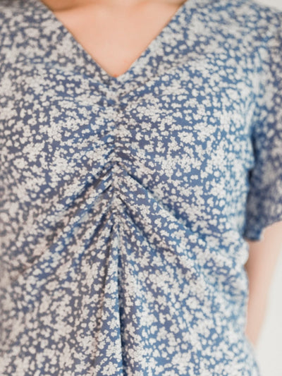 Mariel Floral V-neck Mini Dress - DAG-DD0201-23BlueFloralS - Blue White Floral - S - D'ZAGE Designs