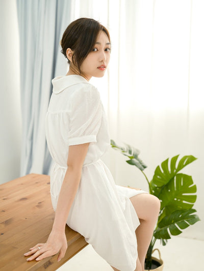 Textured Shirt Dress IVORY - DAG-DD8664-21IvoryS - Marshmallow White - S - D'ZAGE Designs