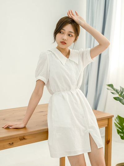Textured Shirt Dress IVORY - DAG-DD8664-21IvoryS - Marshmallow White - S - D'ZAGE Designs