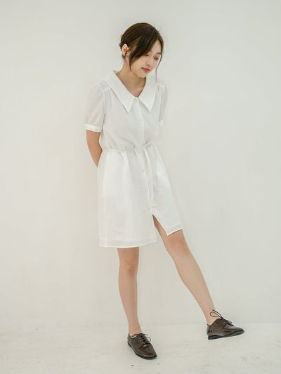 Textured Shirt Dress IVORY - DAG-DD8664-21IvoryS - Marshmallow White - S - D'ZAGE Designs