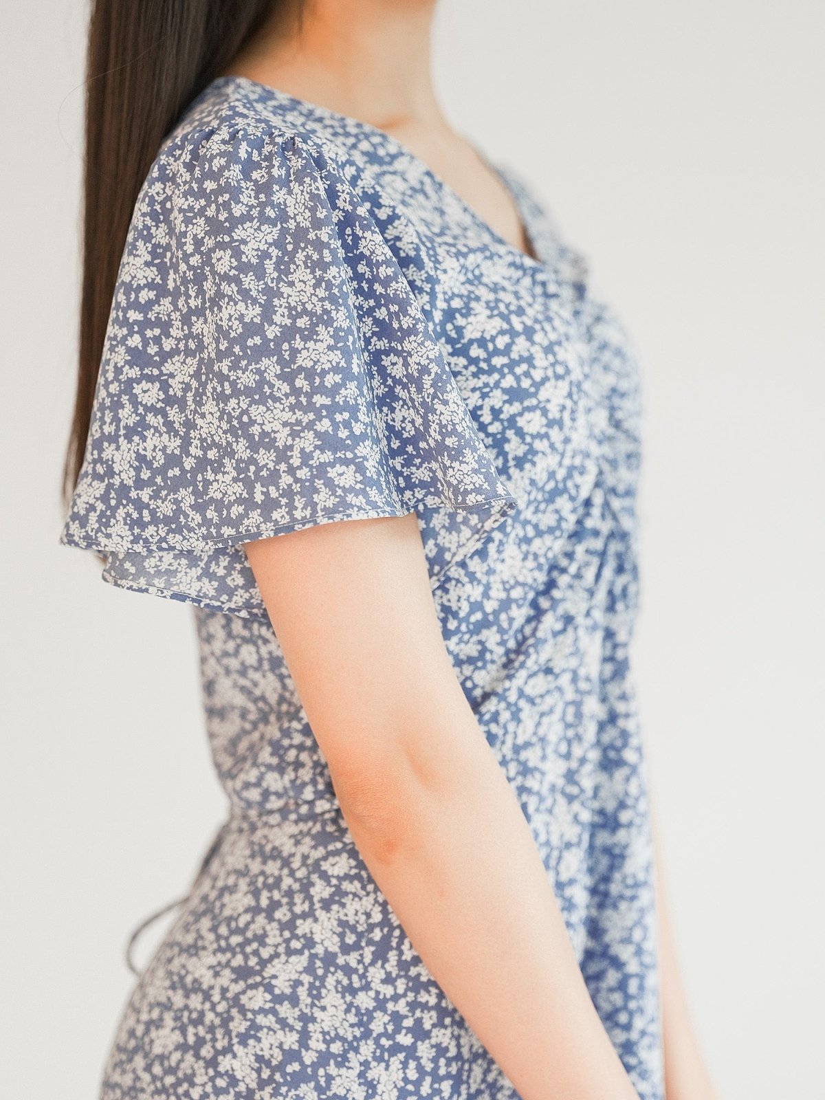 Mariel Floral V-neck Mini Dress - DAG-DD0201-23BlueFloralS - Blue White Floral - S - D'ZAGE Designs