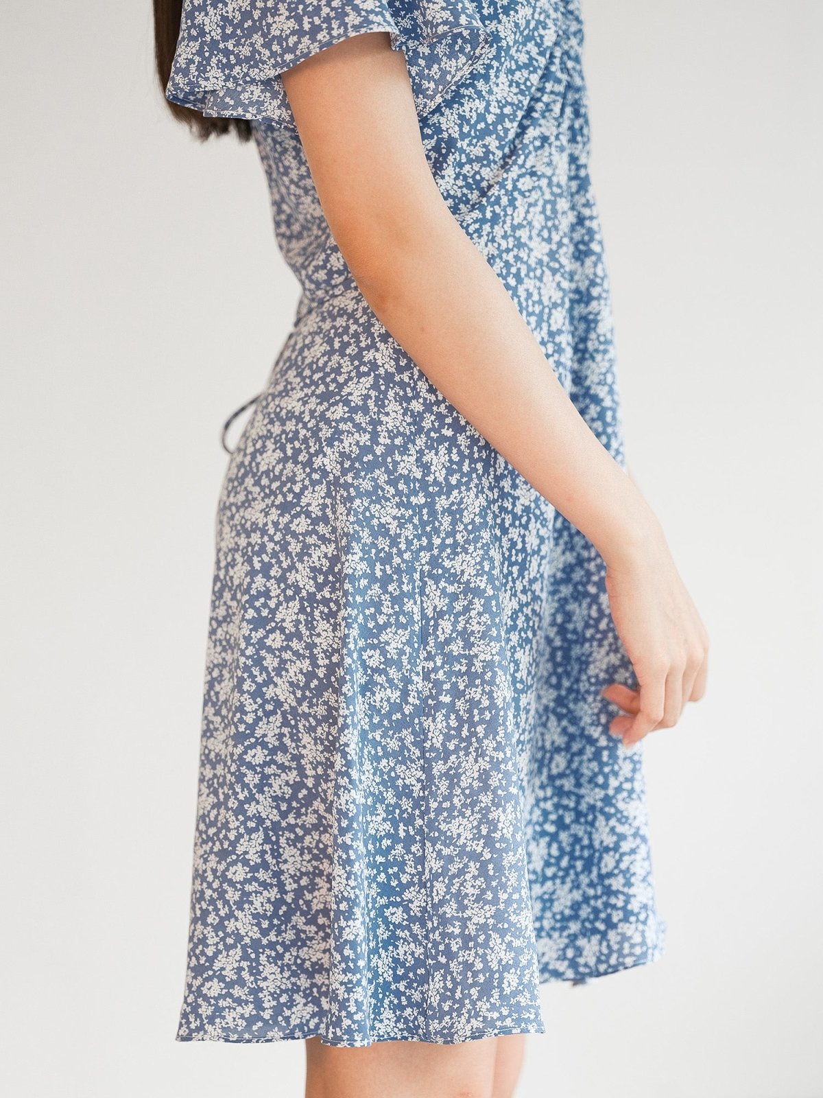 Mariel Floral V-neck Mini Dress - DAG-DD0201-23BlueFloralS - Blue White Floral - S - D'ZAGE Designs
