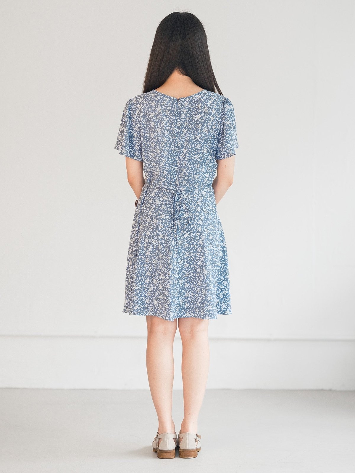 Mariel Floral V-neck Mini Dress - DAG-DD0201-23BlueFloralS - Blue White Floral - S - D'ZAGE Designs