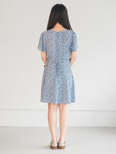 Mariel Floral V-neck Mini Dress - DAG-DD0201-23BlueFloralS - Blue White Floral - S - D'ZAGE Designs
