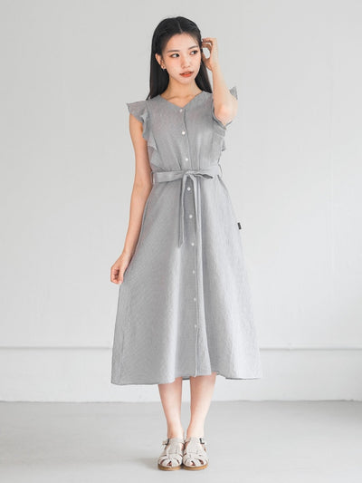 Miranda Checkered Frill Midi Dress - DAG-DD0205-23GrayGinghamF - Light Gray - F - D'ZAGE Designs