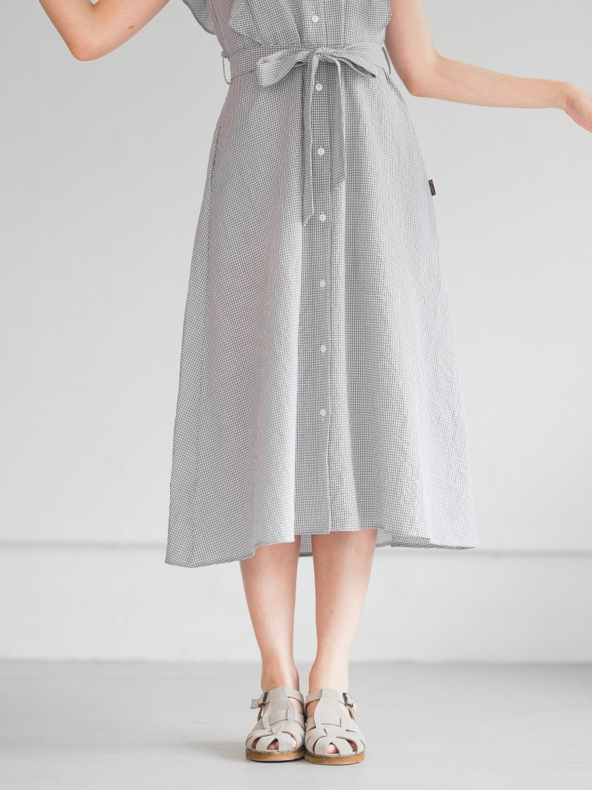 Miranda Checkered Frill Midi Dress - DAG-DD0205-23GrayGinghamF - Light Gray - F - D'ZAGE Designs