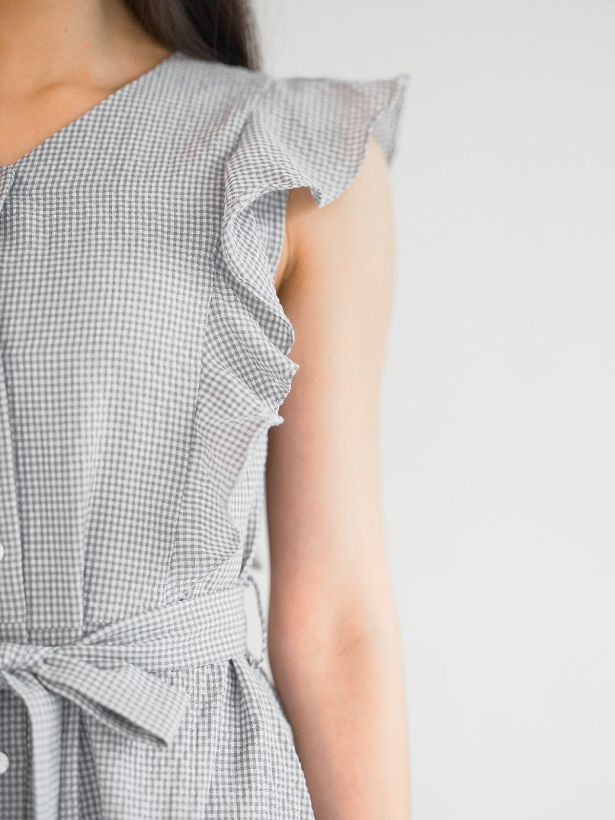 Miranda Checkered Frill Midi Dress - DAG-DD0205-23GrayGinghamF - Light Gray - F - D'ZAGE Designs