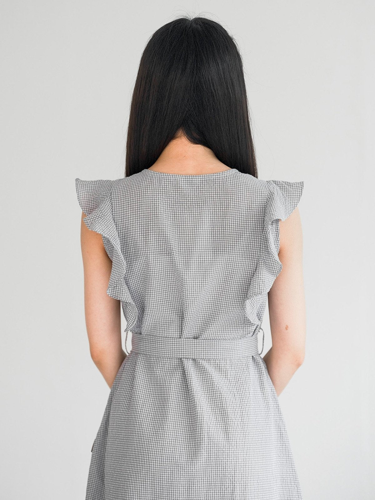 Miranda Checkered Frill Midi Dress - DAG-DD0205-23GrayGinghamF - Light Gray - F - D'ZAGE Designs
