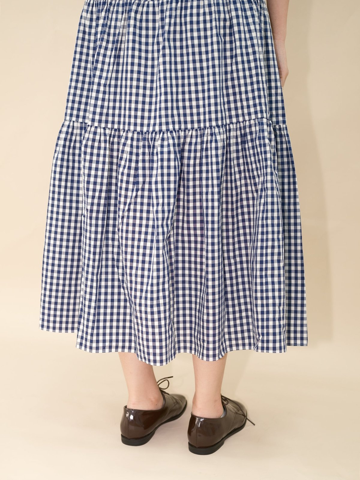 Checkered Tiered Midi Skirt - DAG-DD8801-21ClassicNavyF - Blue White Checkers - F - D'ZAGE Designs