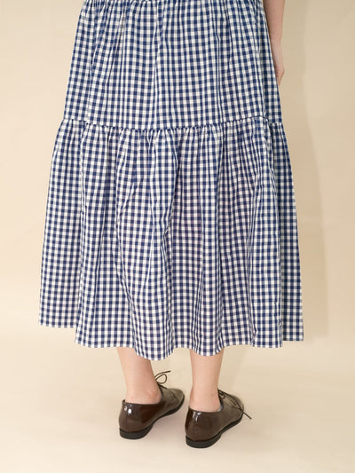 Checkered Tiered Midi Skirt - DAG-DD8801-21ClassicNavyF - Blue White Checkers - F - D'ZAGE Designs